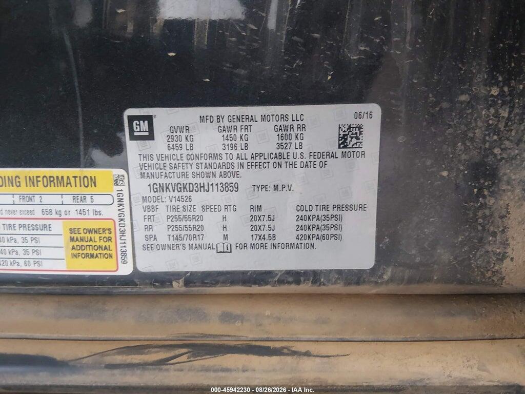 1GNKVGKD3HJ113859 2017 CHEVROLET TRAVERSE photo no. 9