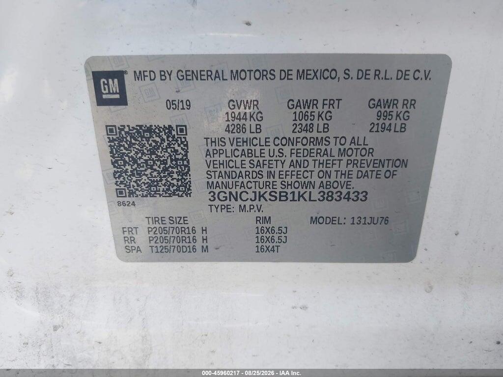 3GNCJKSB1KL383433 2019 CHEVROLET TRAX photo no. 9