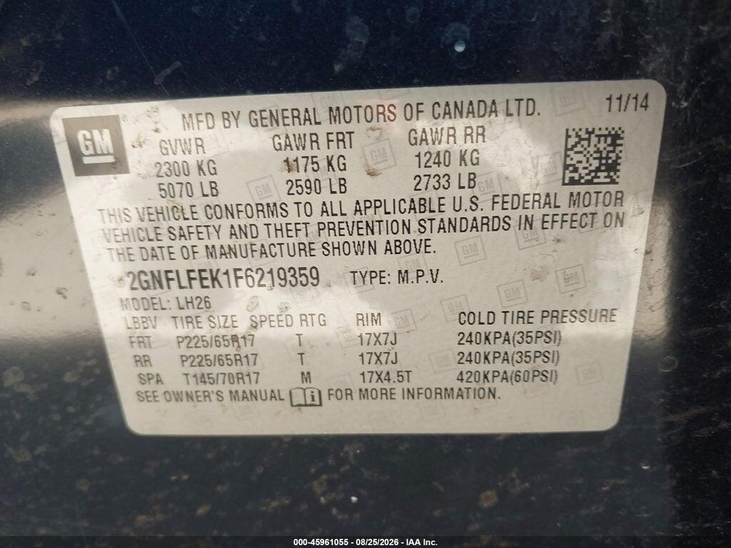 2GNFLFEK1F6219359 2015 CHEVROLET EQUINOX photo no. 9