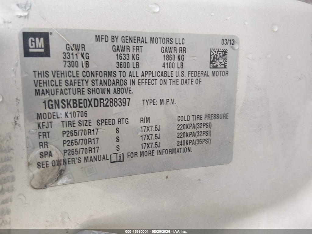 1GNSKBE0XDR288397 2013 CHEVROLET TAHOE photo no. 9