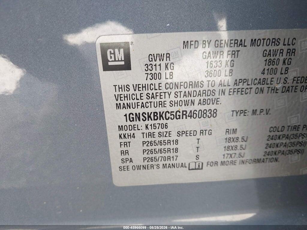 1GNSKBKC5GR460838 2016 CHEVROLET TAHOE photo no. 9