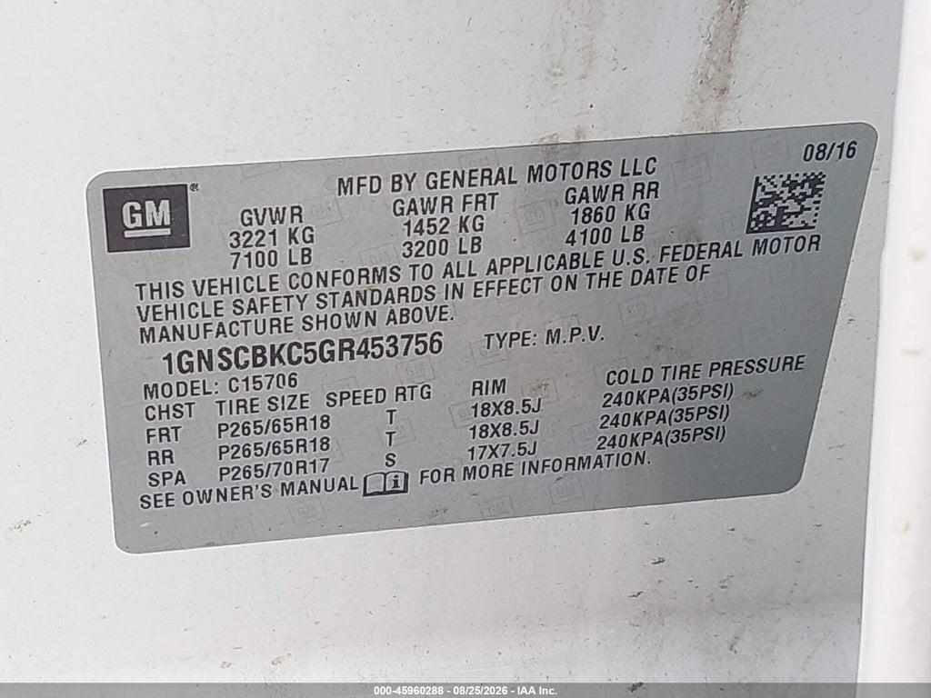 1GNSCBKC5GR453756 2016 CHEVROLET TAHOE photo no. 9