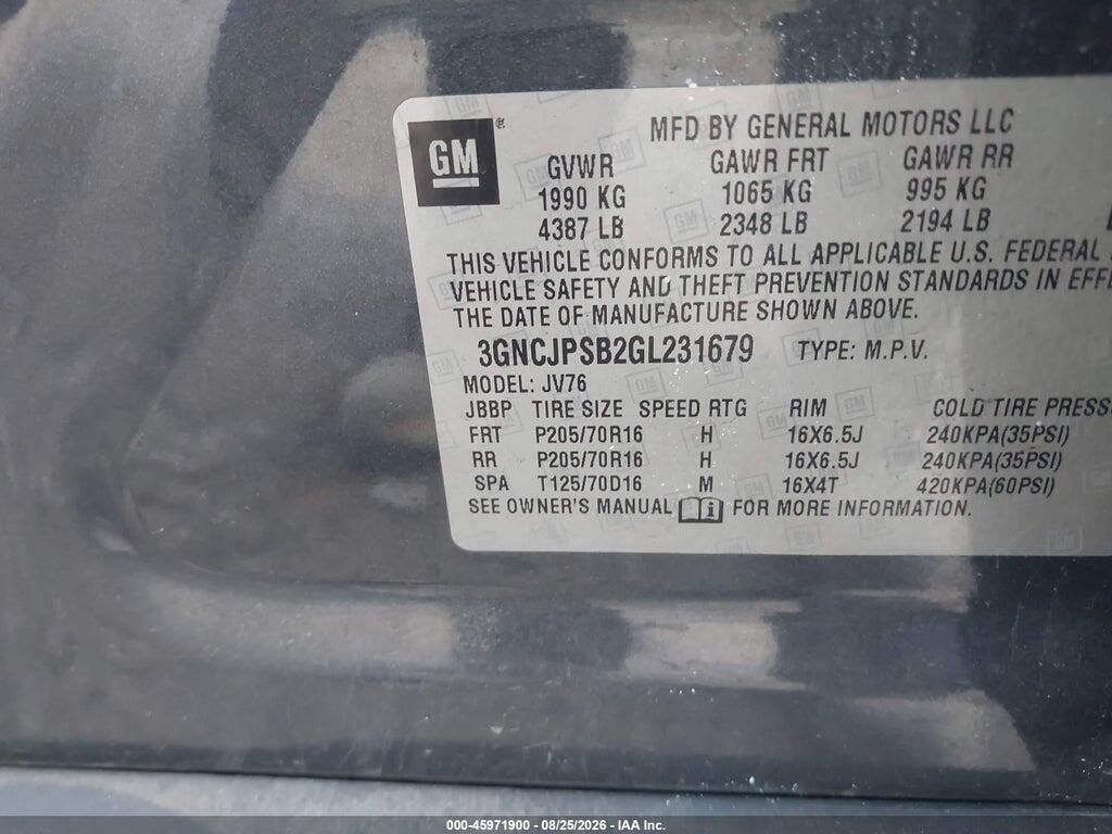 3GNCJPSB2GL231679 2016 CHEVROLET TRAX photo no. 9