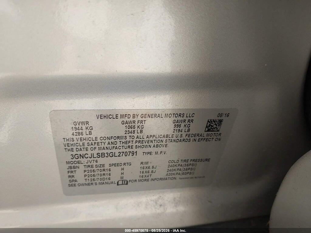 3GNCJLSB3GL270791 2016 CHEVROLET TRAX photo no. 9