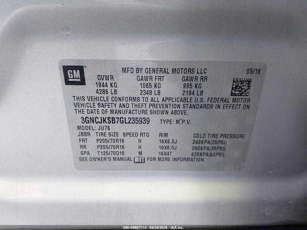 3GNCJKSB7GL235939 2016 CHEVROLET TRAX photo no. 9