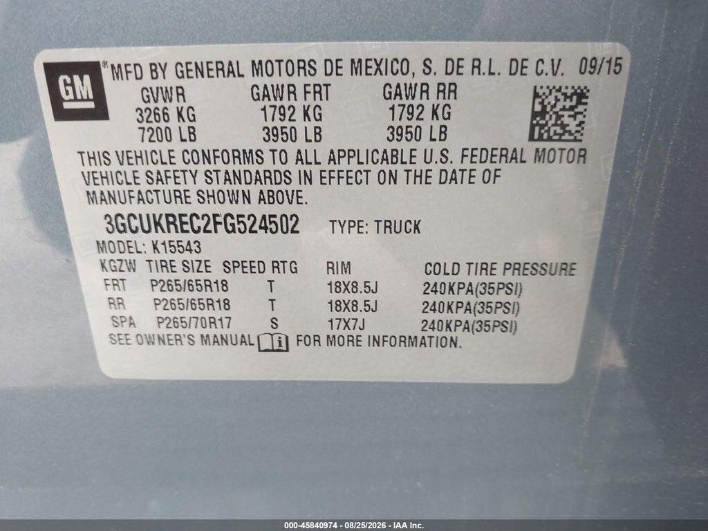 3GCUKREC2FG524502 2015 CHEVROLET SILVERADO 1500 photo no. 9