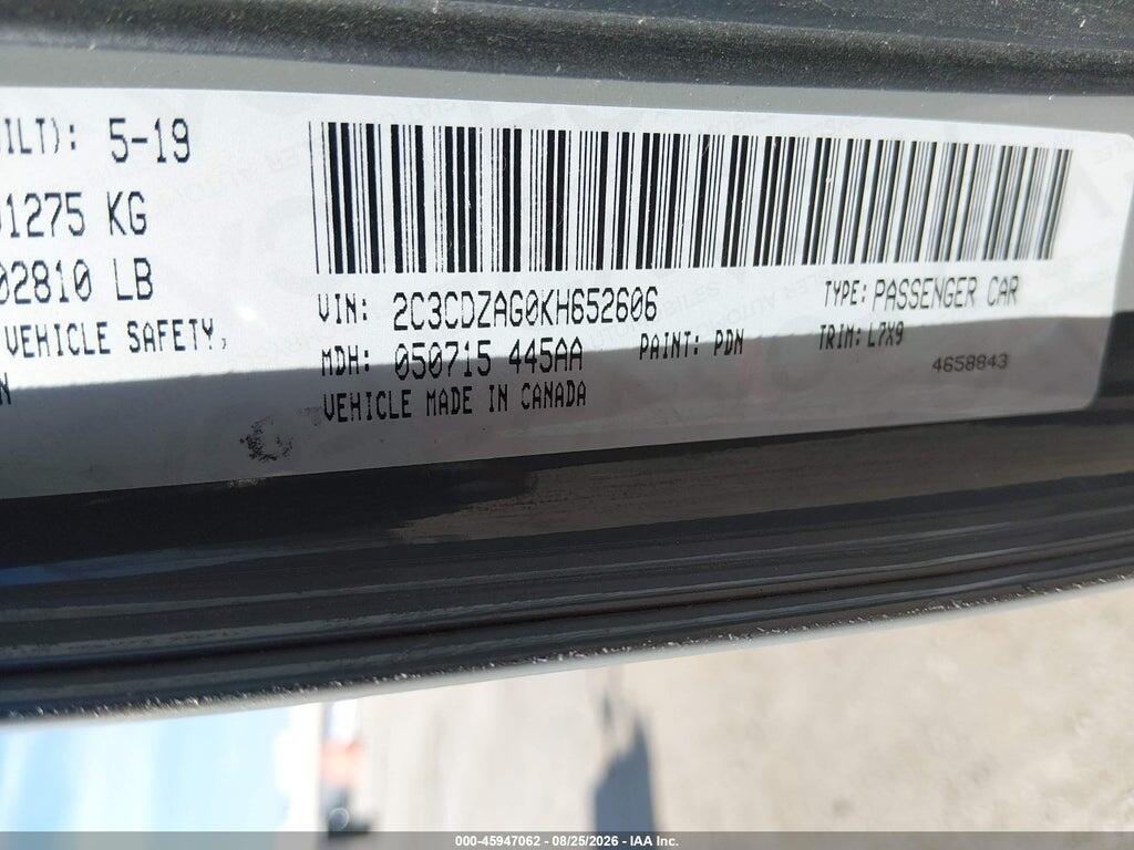 2C3CDZAG0KH652606 2019 DODGE CHALLENGER photo no. 9