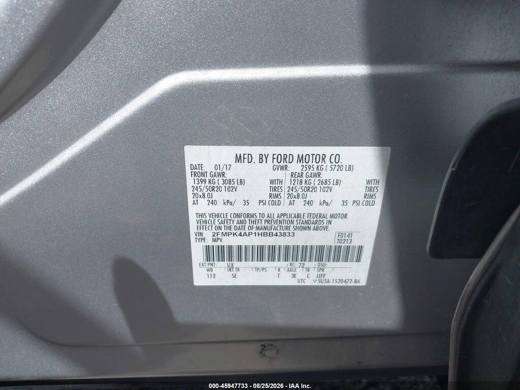 2FMPK4AP1HBB43833 2017 FORD EDGE photo no. 9