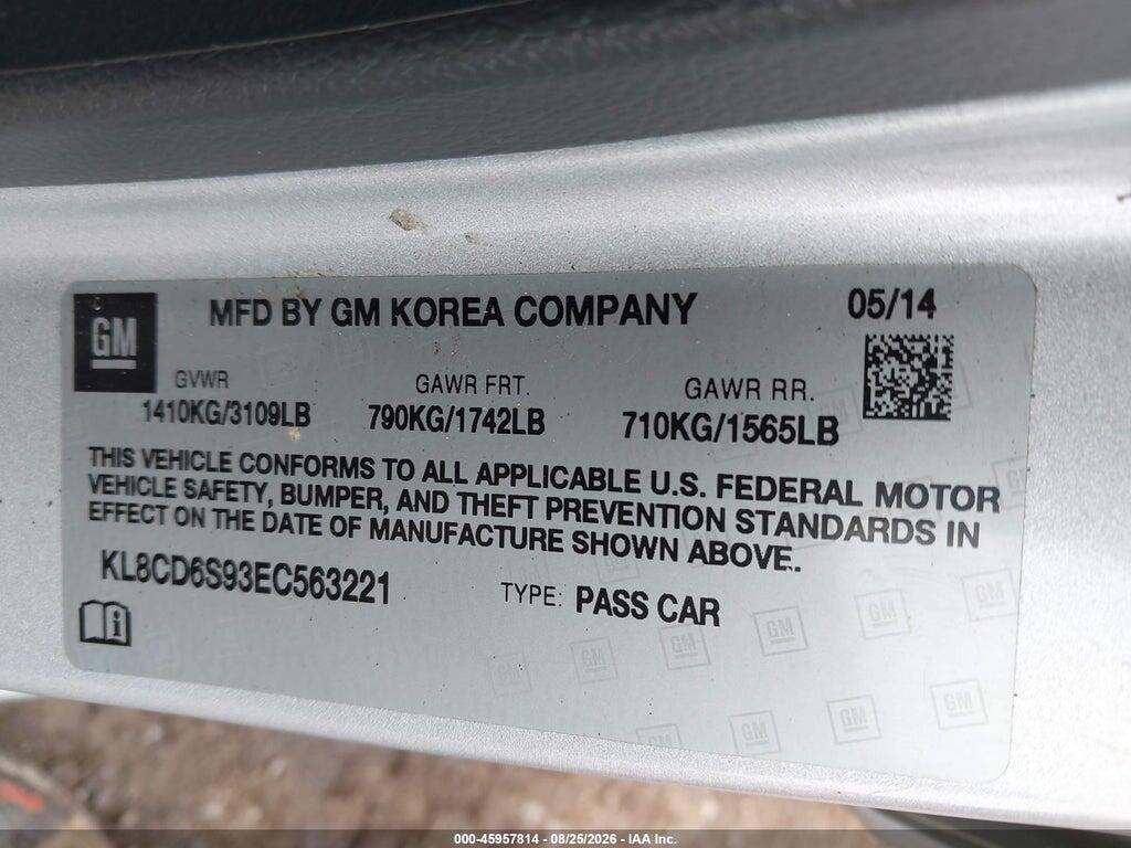 KL8CD6S93EC563221 2014 CHEVROLET SPARK photo no. 9