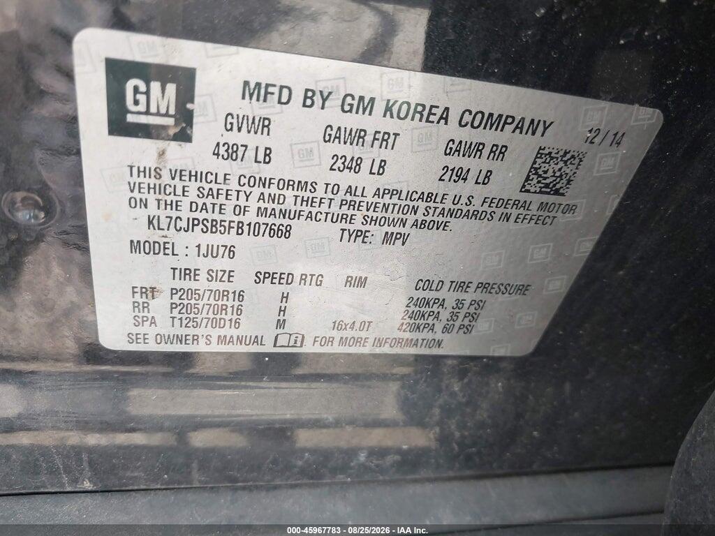 KL7CJPSB5FB107668 2015 CHEVROLET TRAX photo no. 9