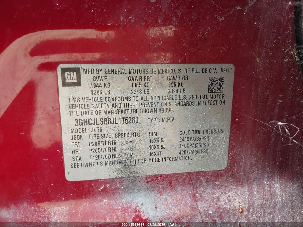 3GNCJLSB8JL175280 2018 CHEVROLET TRAX photo no. 9