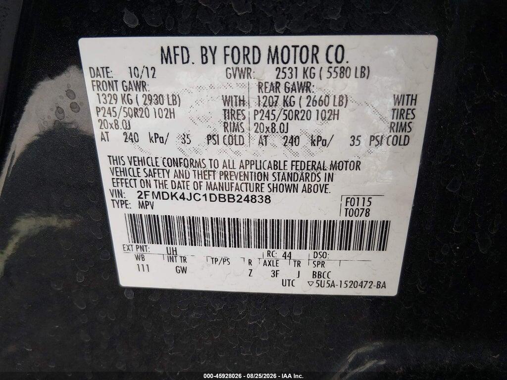 2FMDK4JC1DBB24838 2013 FORD EDGE photo no. 9