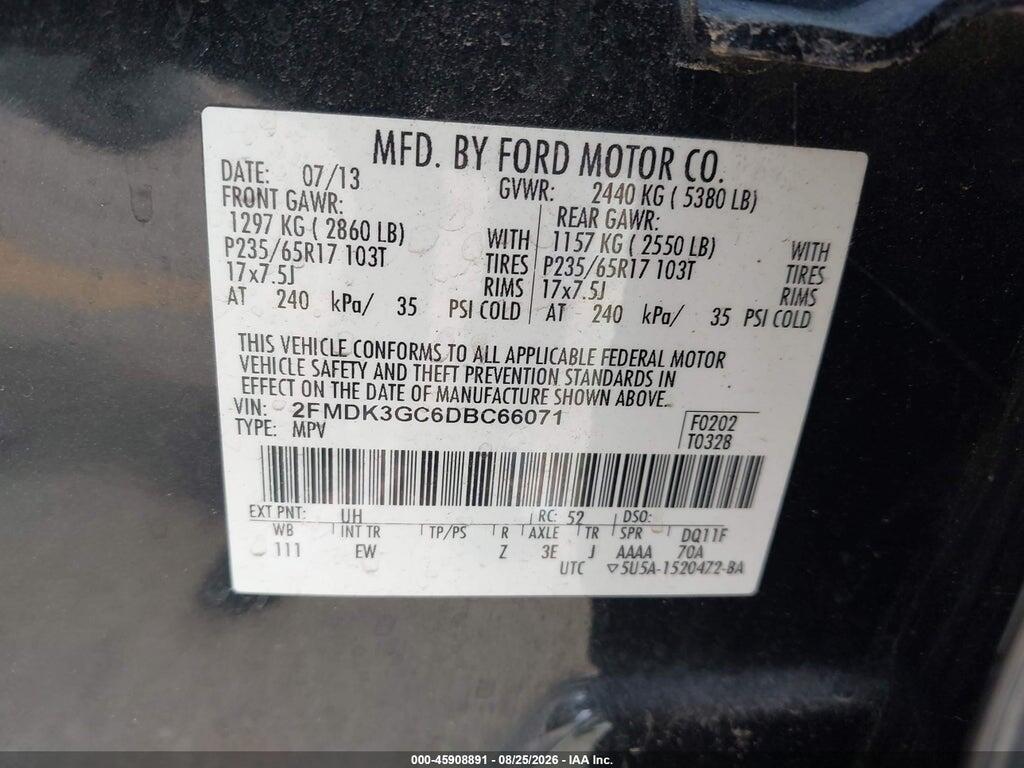 2FMDK3GC6DBC66071 2013 FORD EDGE photo no. 9