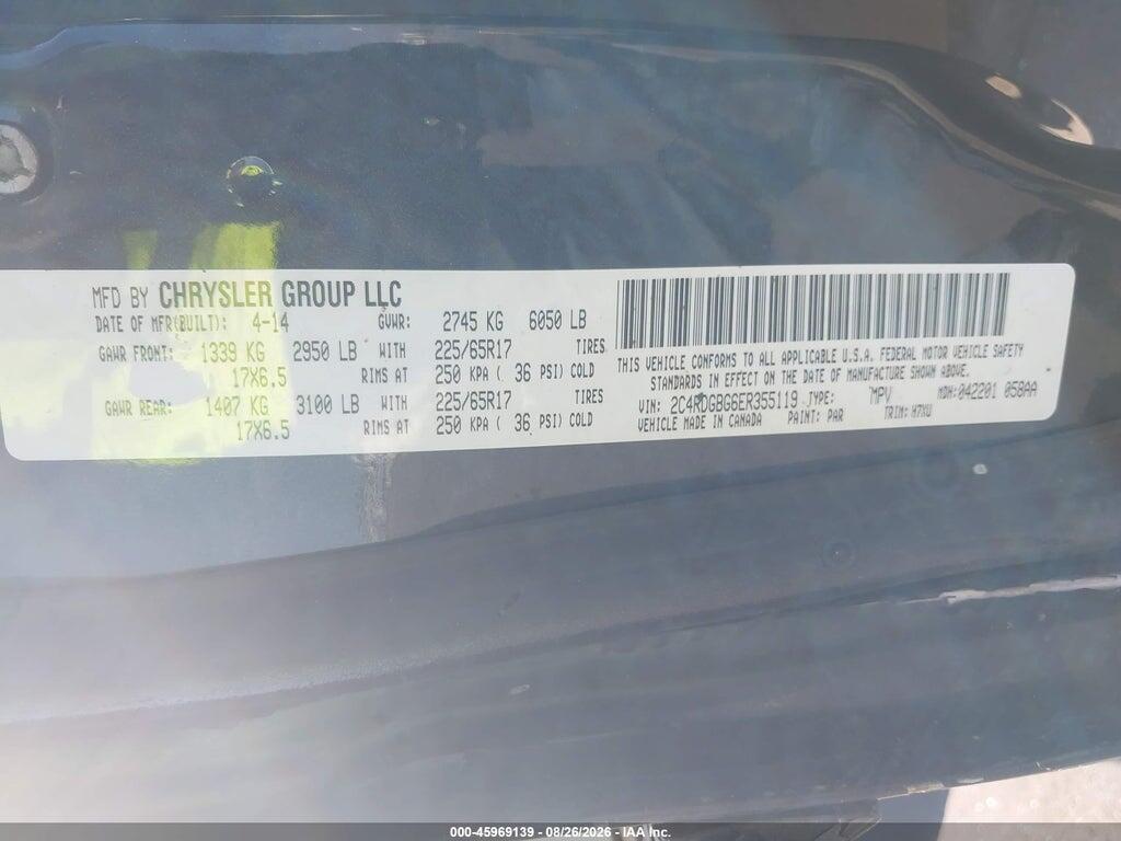 2C4RDGBG6ER355119 2014 DODGE GRAND CARAVAN photo no. 9