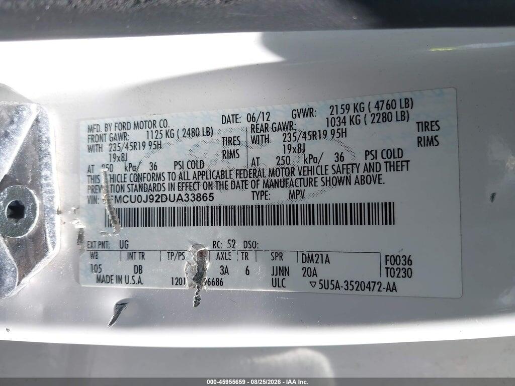 1FMCU0J92DUA33865 2013 FORD ESCAPE photo no. 9