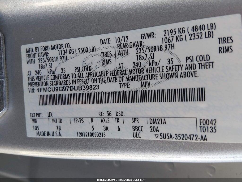 1FMCU9G97DUB39823 2013 FORD ESCAPE photo no. 9