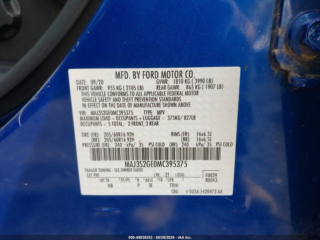 MAJ3S2GE0MC395375 2021 FORD ECOSPORT photo no. 9