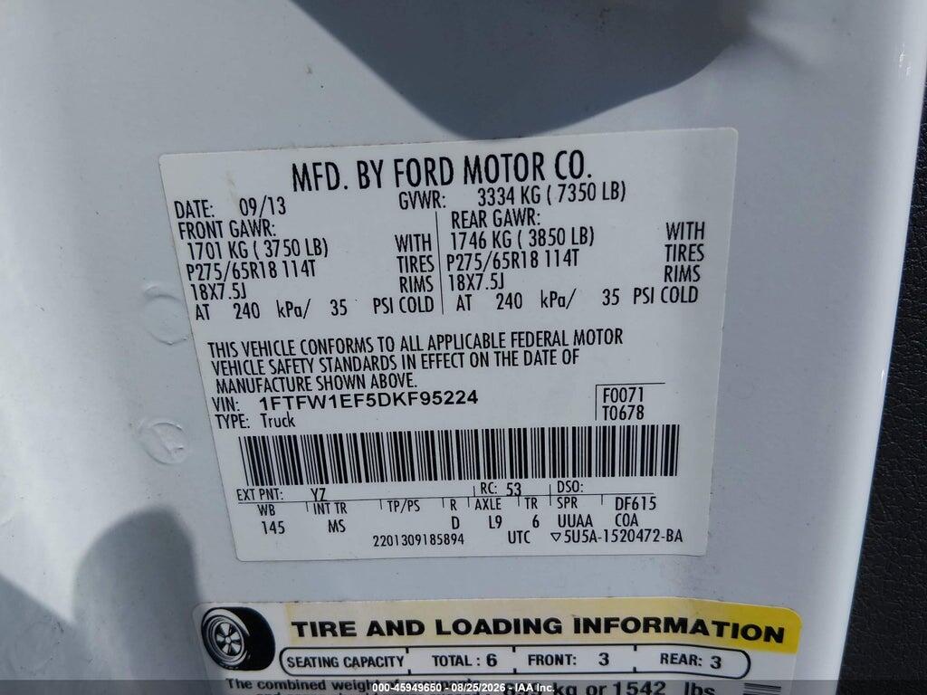 1FTFW1EF5DKF95224 2013 FORD F-150 photo no. 9