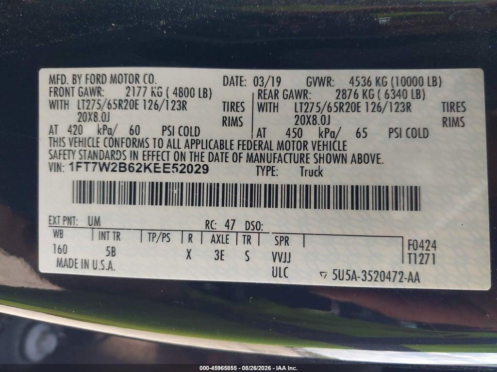 1FT7W2B62KEE52029 2019 FORD F250 photo no. 9