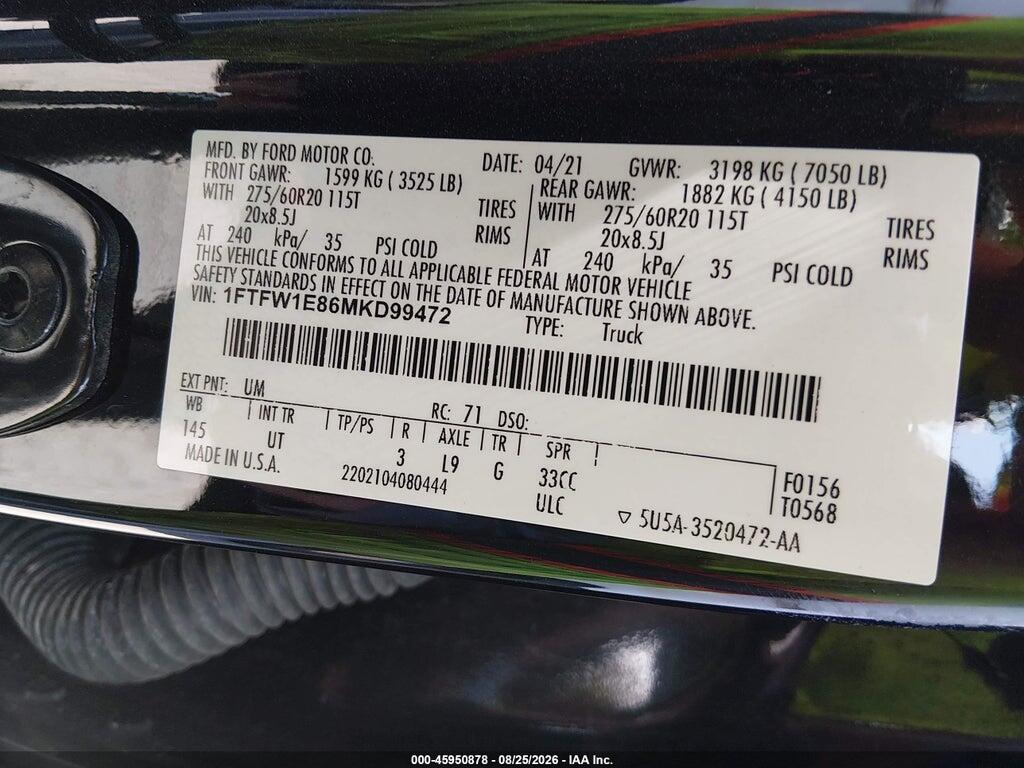 1FTFW1E86MKD99472 2021 FORD F-150 photo no. 9