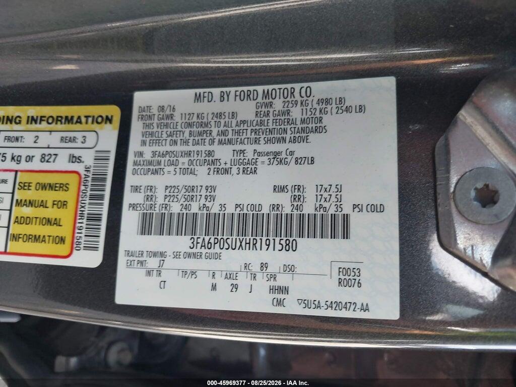 3FA6P0SUXHR191580 2017 FORD FUSION ENERGI photo no. 9