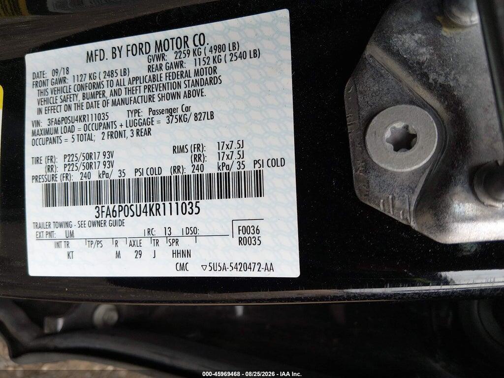 3FA6P0SU4KR111035 2019 FORD FUSION ENERGI photo no. 9