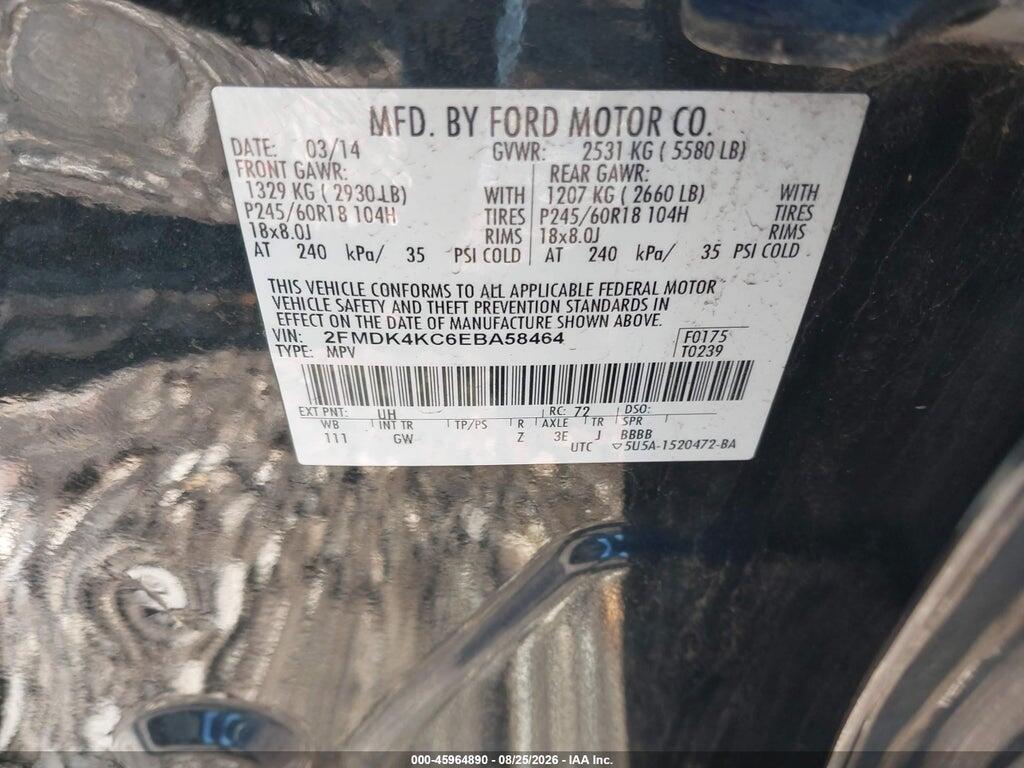 2FMDK4KC6EBA58464 2014 FORD EDGE photo no. 9