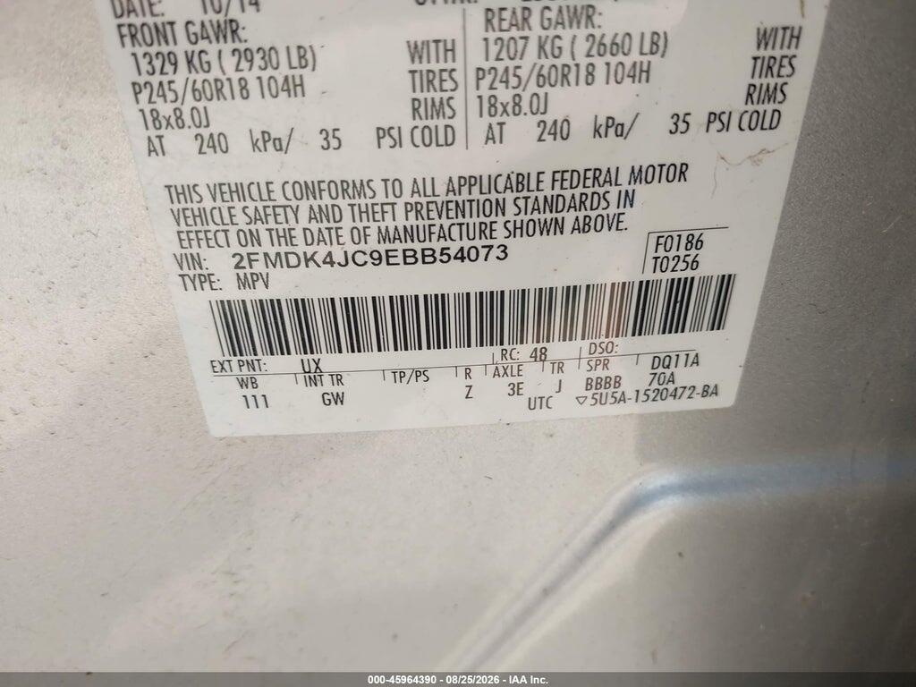 2FMDK4JC9EBB54073 2014 FORD EDGE photo no. 9