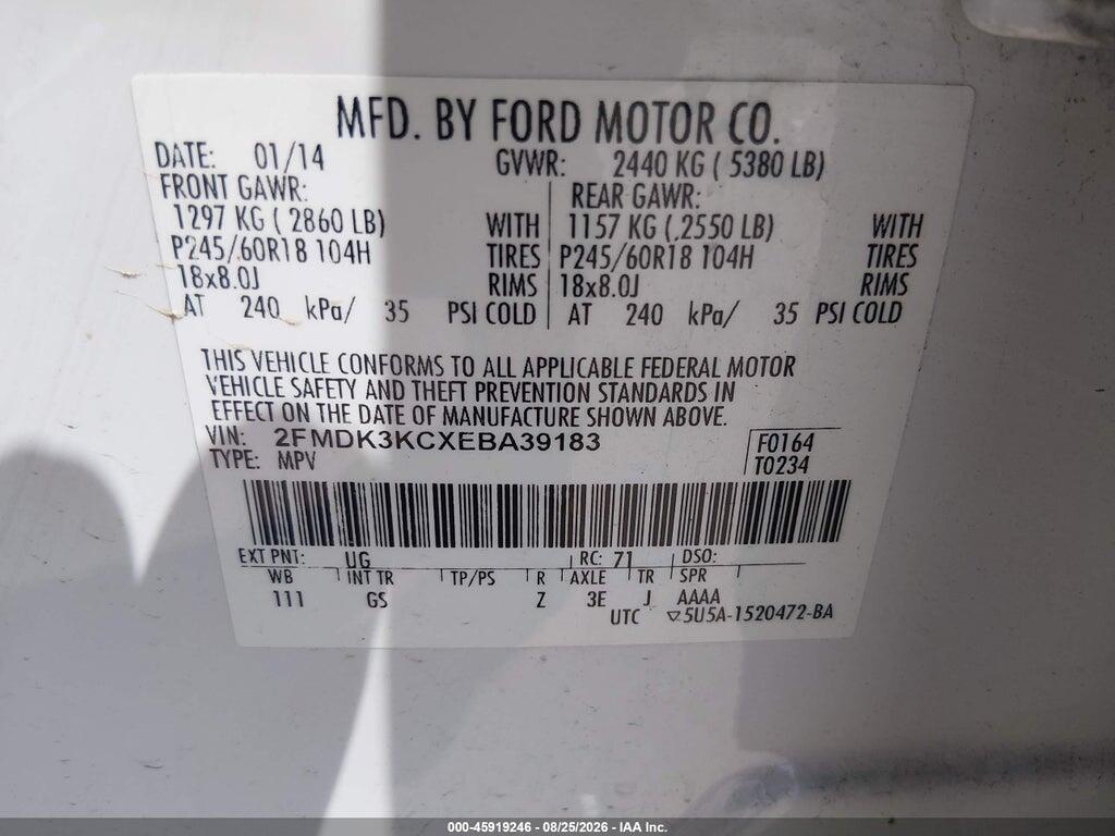 2FMDK3KCXEBA39183 2014 FORD EDGE photo no. 9