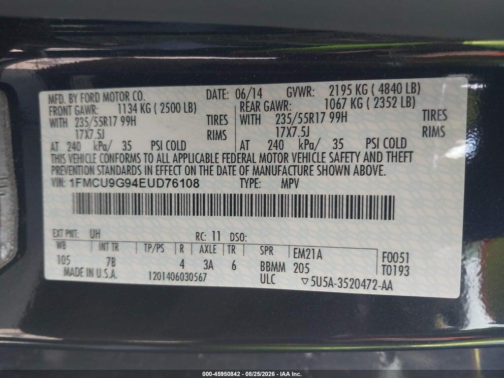 1FMCU9G94EUD76108 2014 FORD ESCAPE photo no. 9