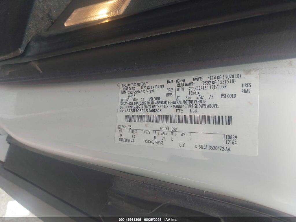 1FTBR1C80LKA59208 2020 FORD TRANSIT-250 photo no. 9