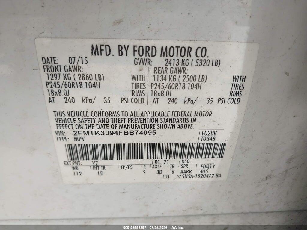 2FMTK3J94FBB74095 2015 FORD EDGE photo no. 9