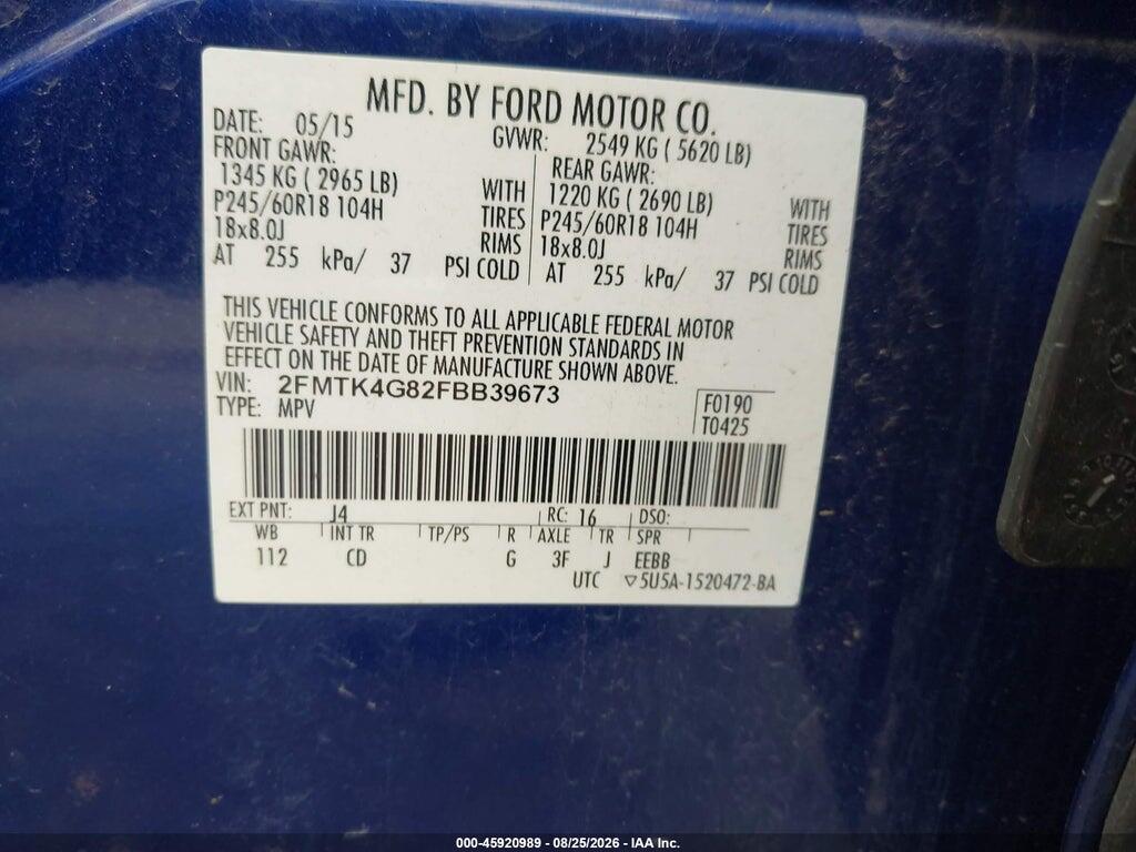 2FMTK4G82FBB39673 2015 FORD EDGE photo no. 9
