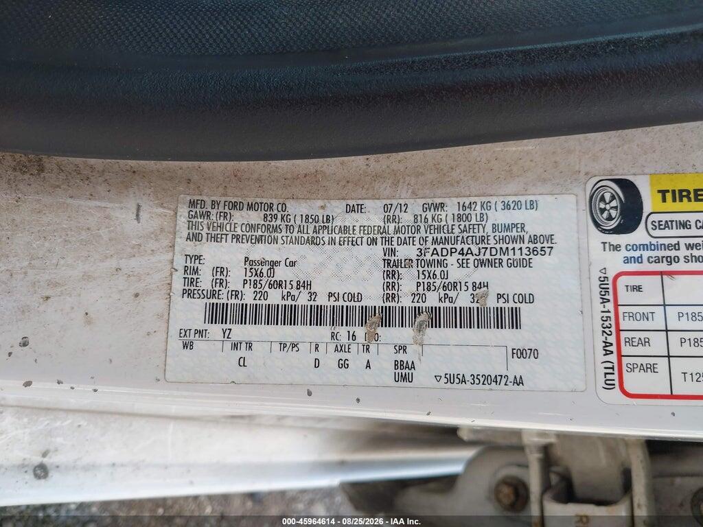 3FADP4AJ7DM113657 2013 FORD FIESTA photo no. 9