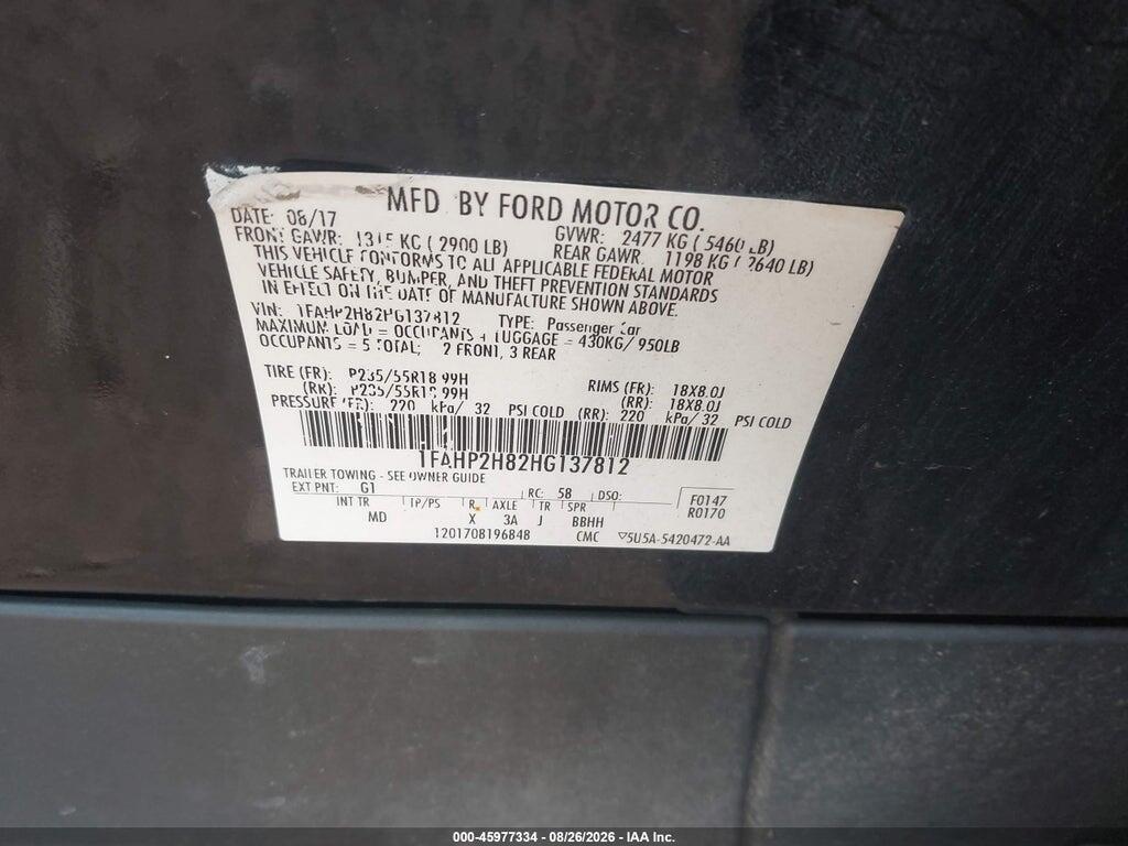1FAHP2H82HG137812 2017 FORD TAURUS photo no. 9