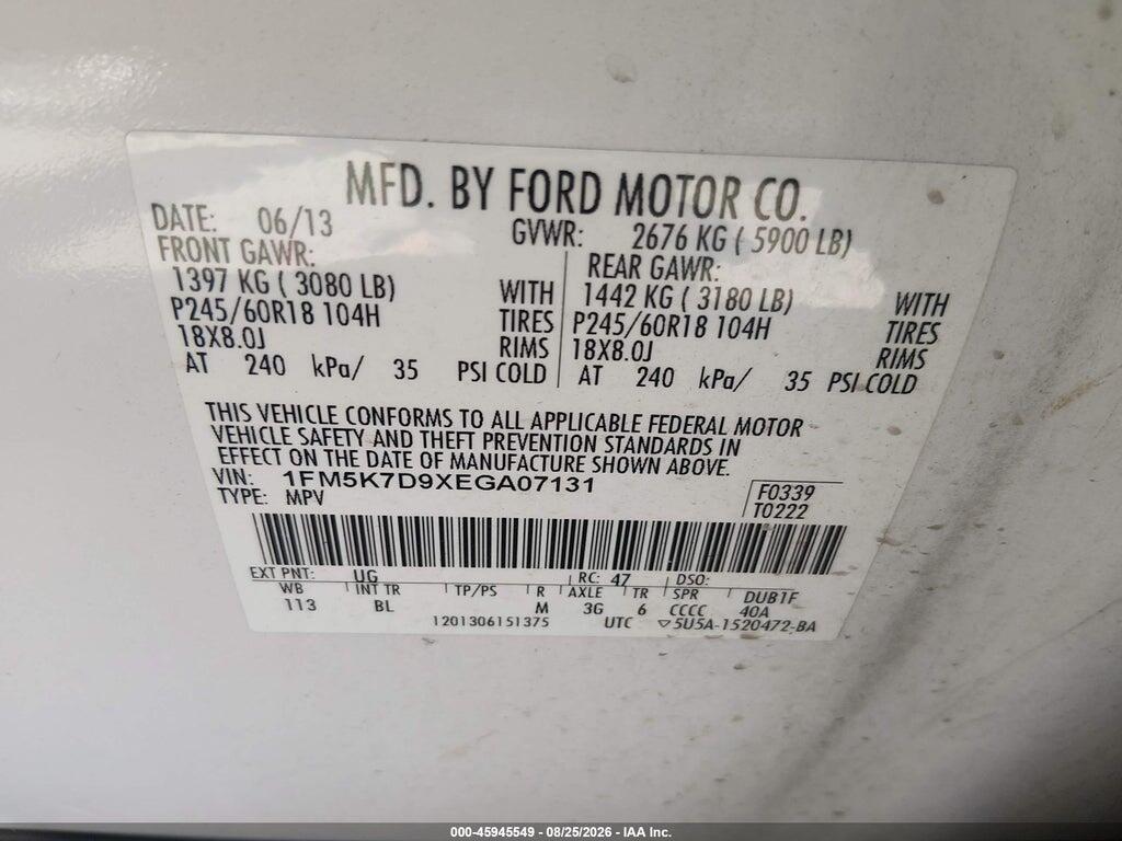 1FM5K7D9XEGA07131 2014 FORD EXPLORER photo no. 9