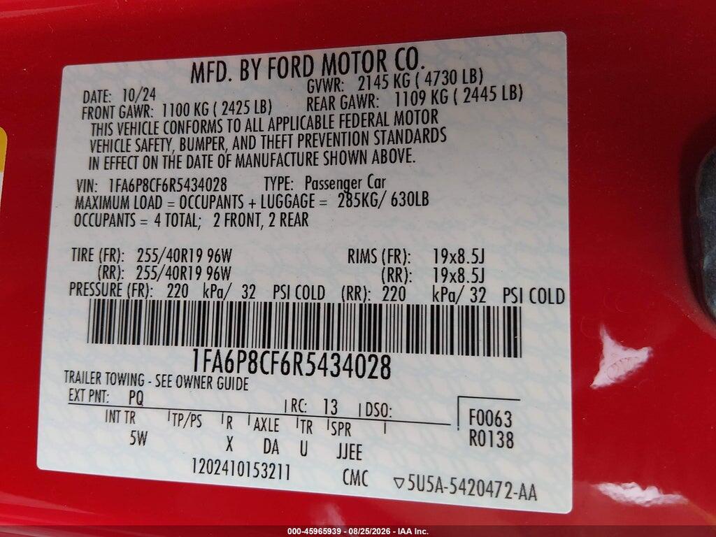 1FA6P8CF6R5434028 2024 FORD MUSTANG photo no. 9