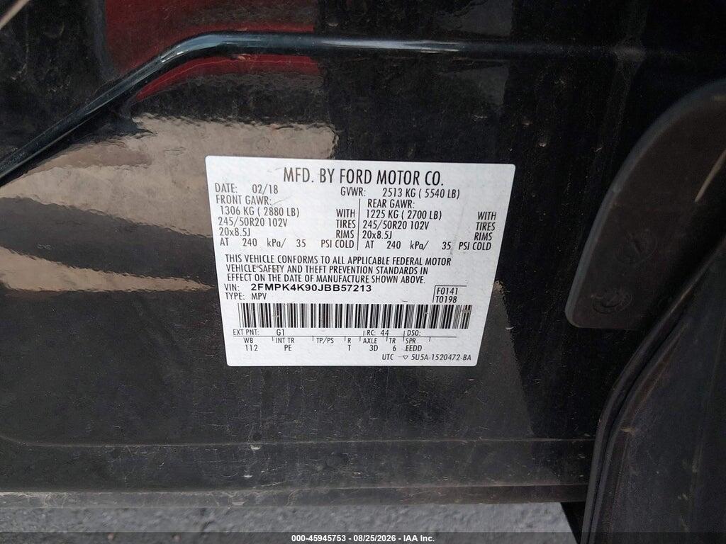 2FMPK4K90JBB57213 2018 FORD EDGE photo no. 9