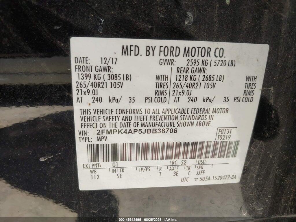 2FMPK4AP5JBB38706 2018 FORD EDGE photo no. 9