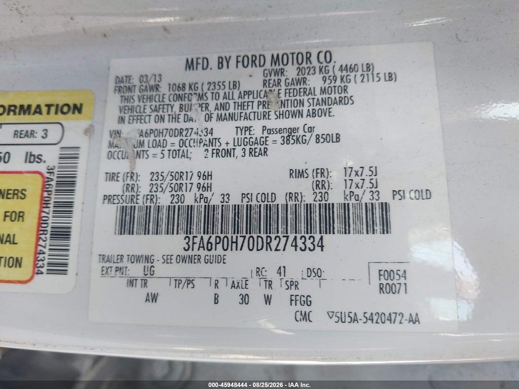 3FA6P0H70DR274334 2013 FORD FUSION photo no. 9