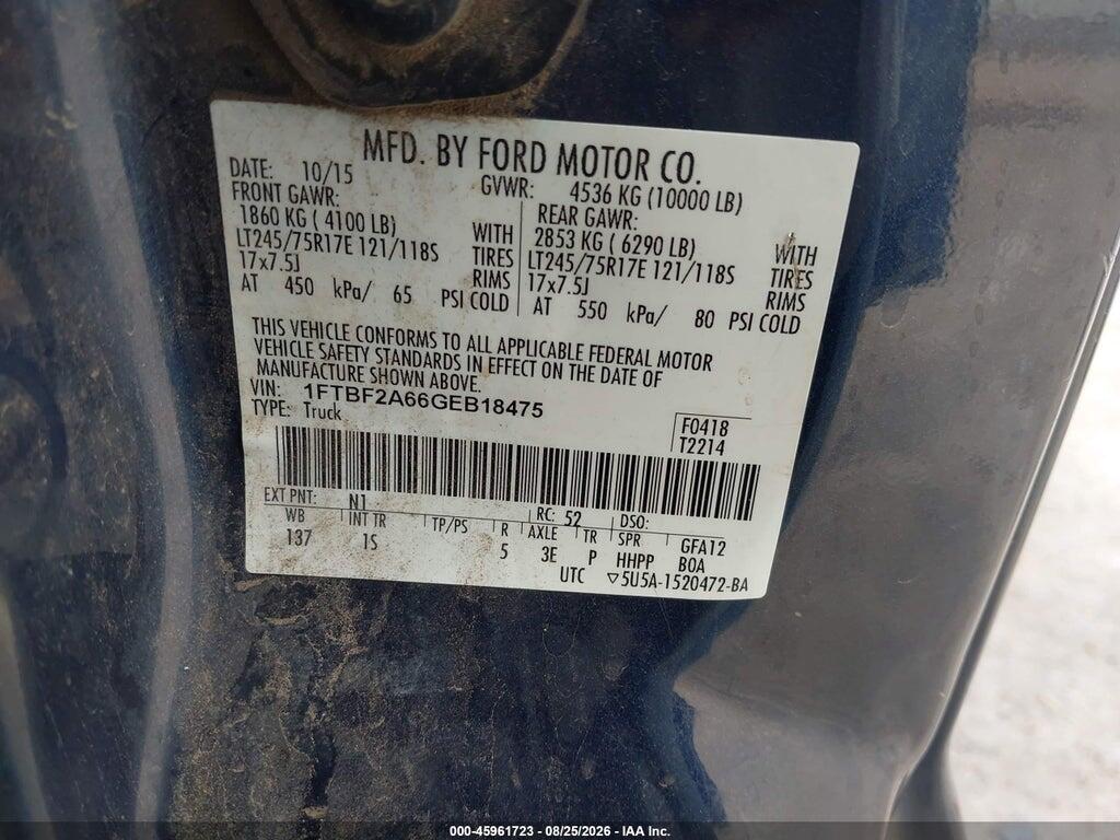 1FTBF2A66GEB18475 2016 FORD F-250 photo no. 9