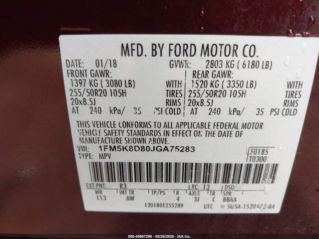 1FM5K8D80JGA75283 2018 FORD EXPLORER photo no. 9