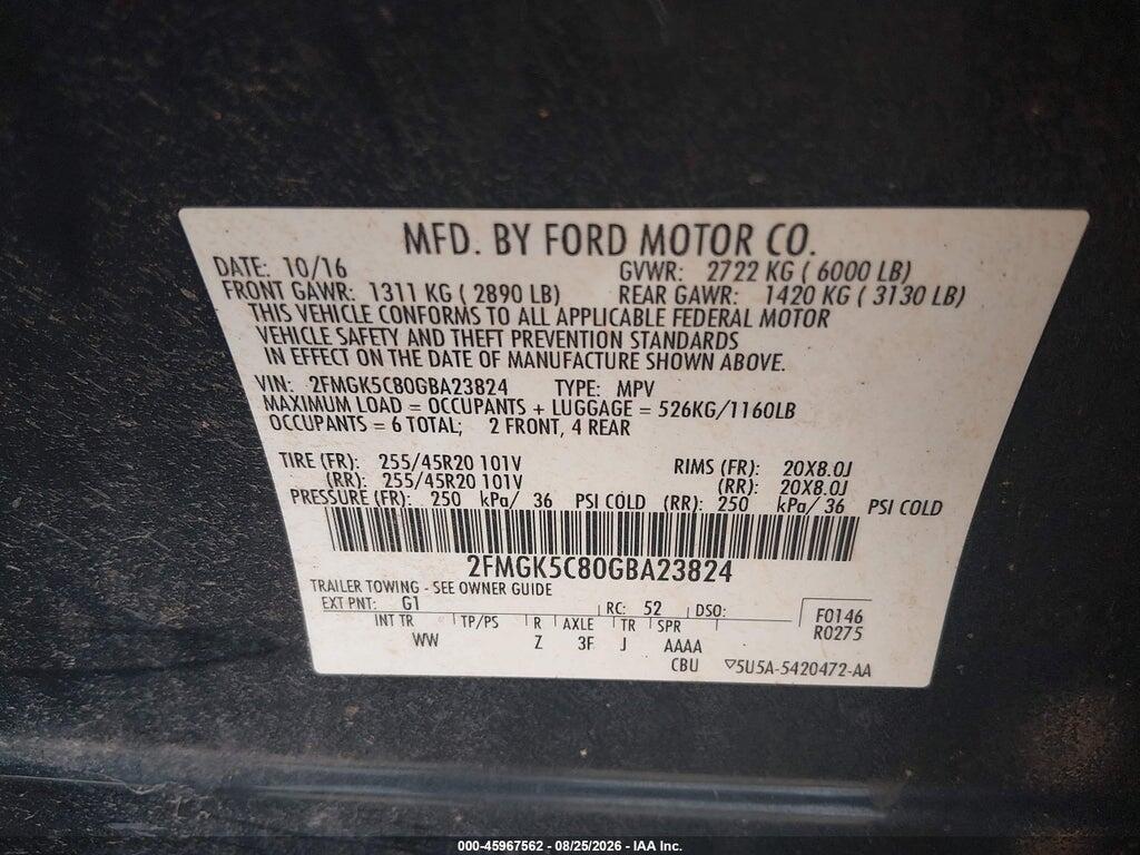 2FMGK5C80GBA23824 2016 FORD FLEX photo no. 9