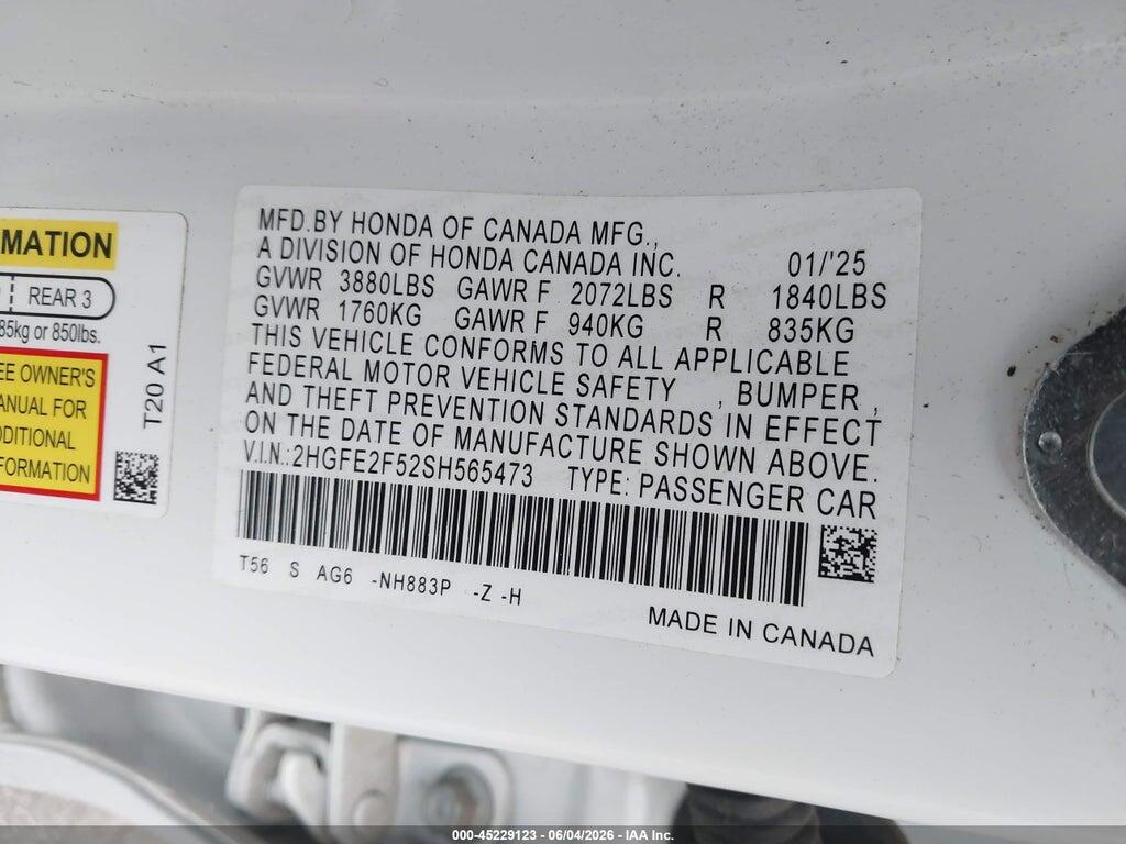 2HGFE2F52SH565473 2025 HONDA CIVIC photo no. 9
