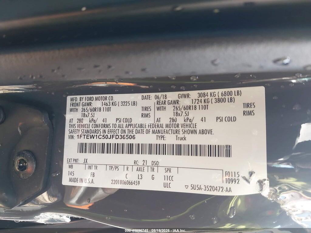 1FTEW1C50JFD36506 2018 FORD F-150 photo no. 9