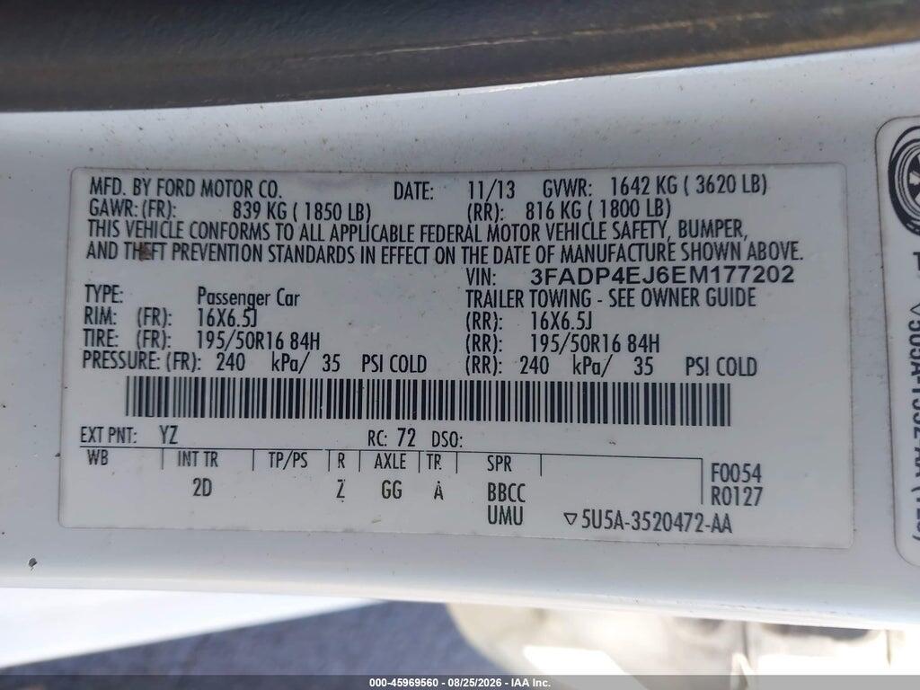 3FADP4EJ6EM177202 2014 FORD FIESTA photo no. 9
