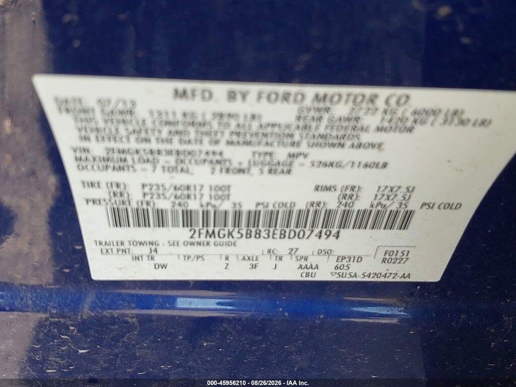 2FMGK5B83EBD07494 2014 FORD FLEX photo no. 9