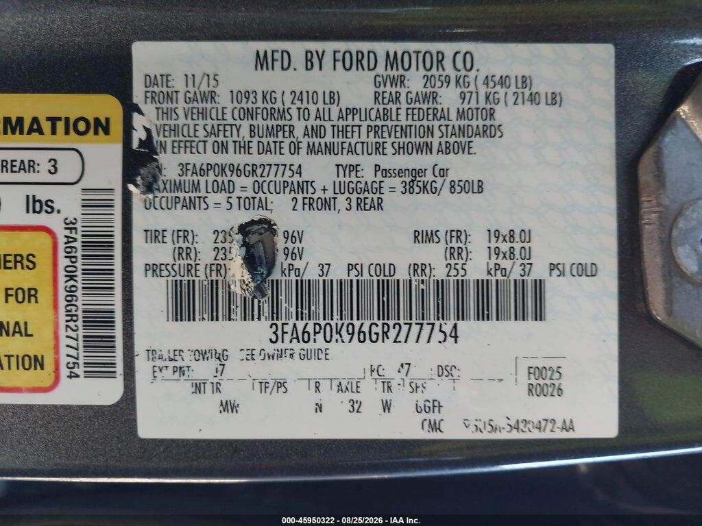 3FA6P0K96GR277754 2016 FORD FUSION photo no. 9