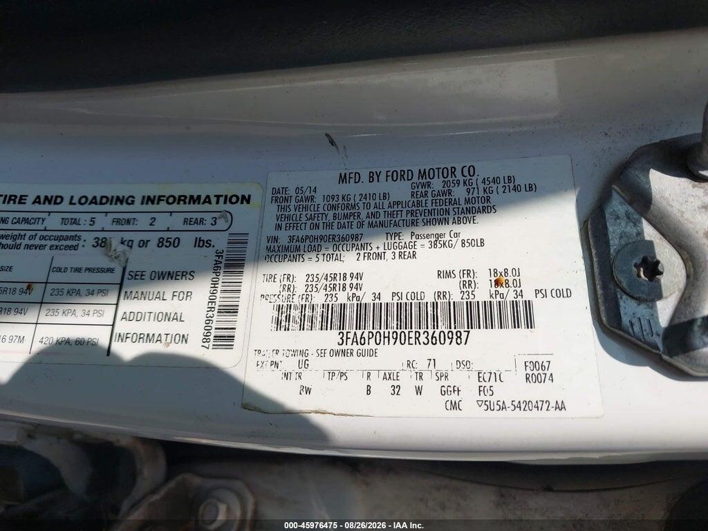 3FA6P0H90ER360987 2014 FORD FUSION photo no. 9