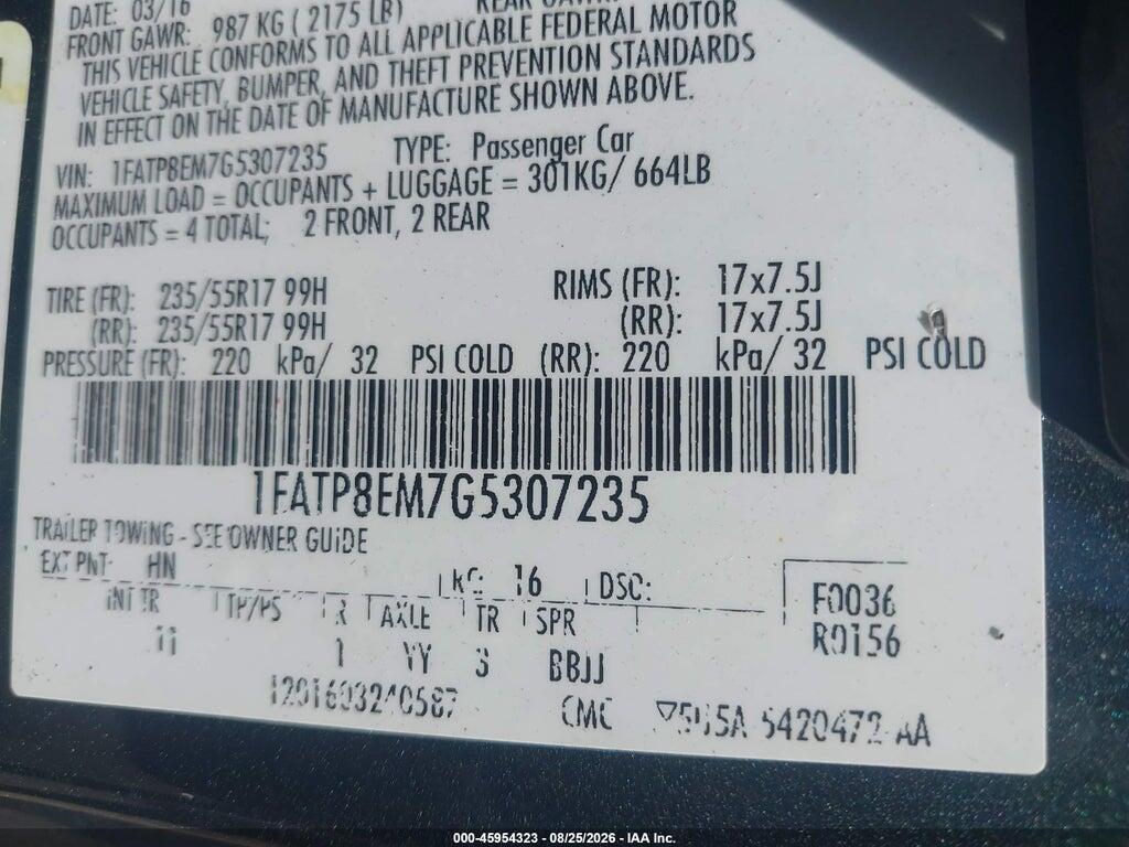 1FATP8EM7G5307235 2016 FORD MUSTANG photo no. 9